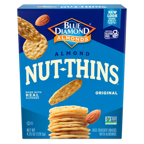 Blue Diamond Almonds Nut Thins Gluten Cracker Crisps Hint of Sea Salt 4.25 Oz Boxes (Pack of 1)