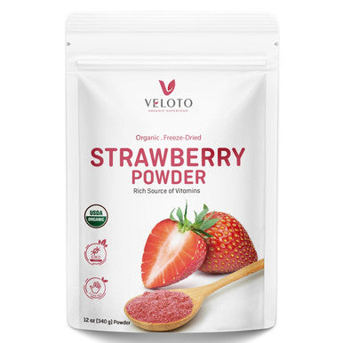 Veloto Organic Strawberry Powder Strawberry Fruit ze Dried Powder Vitamin C Supplement Natural Antioxidants Superfoods For Smoothie & Beverage Blend Vegan Non-Gmo Gluten- 12 Oz