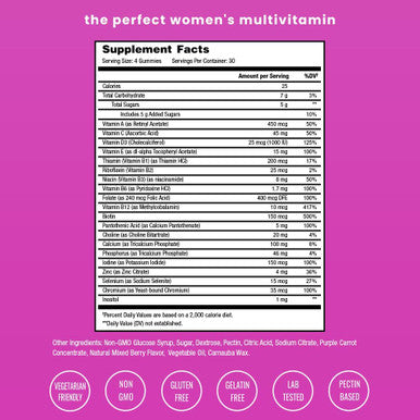 Multivitamin For Women 14+ Womens Multivitamin Gummies, 120 Count Vitamins A, B, C, D, E, Biotin, Folic Acid Womens Gummy Multivitamins Chewable Daily Multi Gummy Vitamins For Women