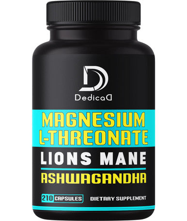 Dedicad Magnesium L-Threonate Capsules With Lions Mane Mushroom & Ashwagandha Root - 210 Capsules - 1000Mg Per Serving