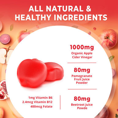 Apple Cider Vinegar Gummies with Mother - Cleanse & Detox ACV Gummies for Weight Loss Gut Health Metabolism Support - ACV with Mother with B12 Vitamin B6 & Pomegranate & Beet Root 100 Ct