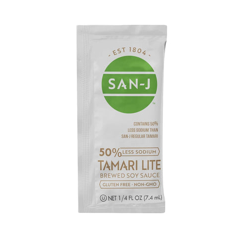 San-J - Organic Gluten Free Tamari Soy Sauce - Made with 100% Whole Soy - Specially Brewed - 1/4 oz. Individual Portioned Packets - 50 Pack
