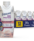 Ensure Max Protein Nutrition Shake With 30G Of Protein & Max Protein Nutrition Shake With 30G Of Protein 1G Of Sugar High Protein Shake Creamy Strawberry 11 Fl Oz (Pack Of 12)