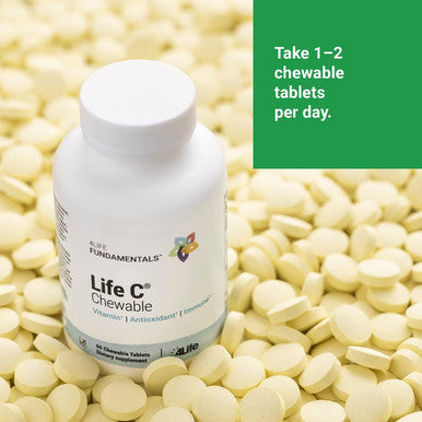 4Life Life C - Features 7 Active Forms of Natural Vitamin C for Immune Support Increased Nutrient Absorption and Antioxidant Benefits - Citrus Flavor - 60 Chewable Tablets