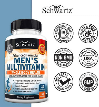 Men'S Multivitamin With Vitamin C A B D3 E Zinc For Immune Support - Once Daily Supplement For Energy & Heart - Antioxidants & Digestive Enzymes For Absorption - Mental Clarity & Focus Support -60 Ct