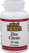 Natural Factors Zinc Citrate 15mg Support for Healthy Skin Immune Function 90 Tablets