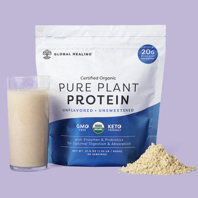 Global Healing Vegan Protein Powder, Organic Protein Powder, Plant Based Protein Powder for Women & Men, 20g of Plant Protein, Meal Replacement for Weight Loss, Unflavored Protein Powder (20 Servings)