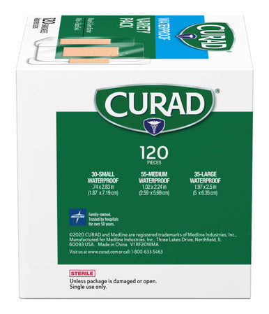 Curad Waterproof Bandage Variety Pack 3 Styles Included; Assorted Size 120 Bandages