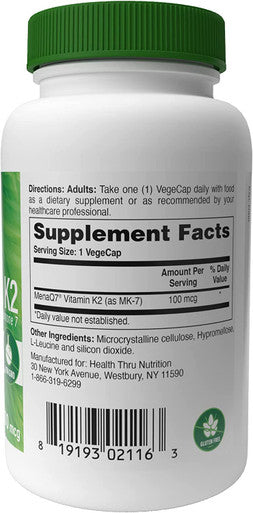 Health Thru Nutrition Vitamin K2 100mcg as MenaQ7Ãƒâ€šÃ‚Â® 100 Vegecaps