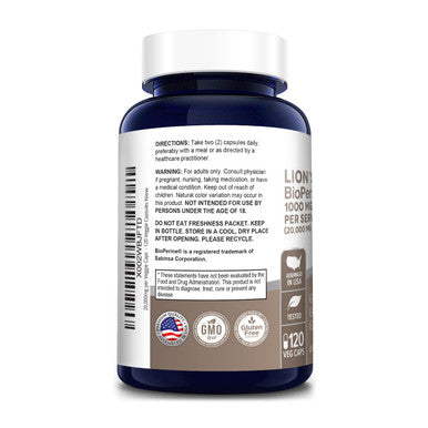 NusaPure Lions Mane 20:1 Extract (20,000 mg Equivalent) - Made with Organic Lion`s Mane and Bioperine - 30% Polysaccharides - 120 Veggie Caps. Non-GMO &