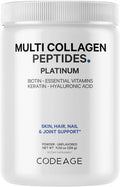 Codeage Multi Collagen for Women & Men Biotin 10000mcg Keratin Protein Powder Vitamin C B6 D3 Hyaluronic Acid Niacin - Hydrolyzed Collagen Coffee Creamer 5 Types - Unflavored - Non-GMO - 11.5oz