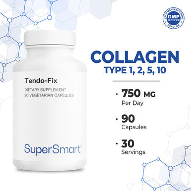 Supersmart TendoFix 750 mg Per Day Increases Joint Mobility Reduces Inflammation with Collagen NonGMO Gluten Free 90 Vegetarian Capsules