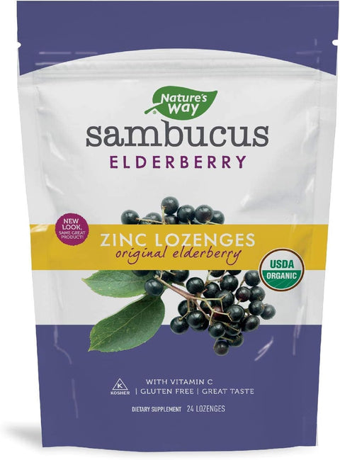 NatureS Way Sambucus Organic Zinc Lozenges Elderberry And Zinc Lozenges With Vitamin C Organic Berry Flavored 24 Lozenges