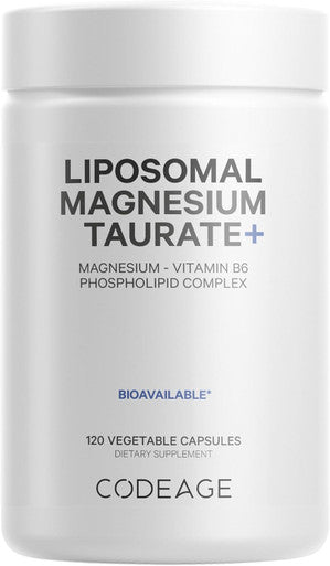 Codeage Liposomal Magnesium Taurate+ Supplement - Magnesium from Magnesium Taurate Vitamin B6 as Pyridoxal 5-Phosphate 2-Month Supply - Liposomal Delivery Vegan Non-GMO Gluten- 120 Capsules