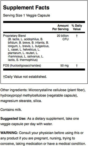 Swanson Probiotic for Digestive Health GI Tract Immune Support Travelers Support 20 Billion CFU with Prebiotic FOS 60 Veggie Capsules