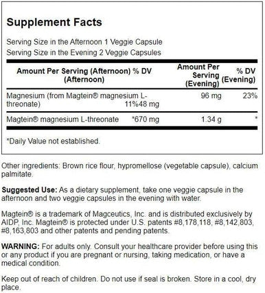 Swanson Magnesium L-Threonate - Mineral Supplement Promoting Nervous System Health - May Support Cognitive Health Learning & Memory - (90 Veggie Capsules) (3 Pack)