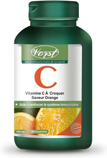 VORST Vitamin C 500mg 90 Chewable Tablets | Supplement for General Health, the Immune System, Fatigue, and Mental Health | Tangy Citrus Orange Flavor | 1 Bottle