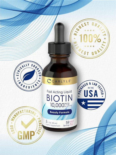 Carlyle Liquid Biotin 10000mcg | 2 oz | Extra Strength Drops | Vegetarian Non-GMO Gluten Supplement