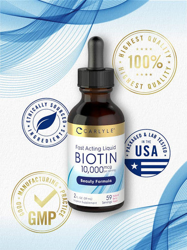 Carlyle Liquid Biotin 10000Mcg 2 Oz | Extra Strength Gel Drops | Vegetarian, Non-Gmo, Gluten Free Supplement