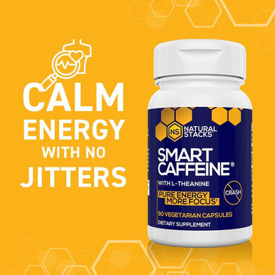 Natural Stacks Smart Caffeine Supplement 60ct Instant Energy and Focus for Life School Work No Jitters and No Crash Premium Sourced 100mg Caffeine from Coffee 200mg LTheanine from Green Tea
