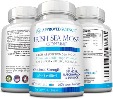 Approved Science Wildcrafted Irish Sea Moss Bladderwrack Burdock Immune Heart Thyroid Gut Health Antiaging Support 180 Capsules
