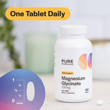 Pureformulas Magnesium Glycinate 100 Mg Daily Support For Stress, Nerves, Sleep, Muscles, Metabolism Pure Magnesium Glycinate Supplement For Women And Men Magnesio Glycinate Non-Gmo 120 Tablets