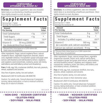 Bluebonnet Nutrition Vitamin D3 2000 Iu Chewables And Vitamin C 500 Mg Chewables Bundle