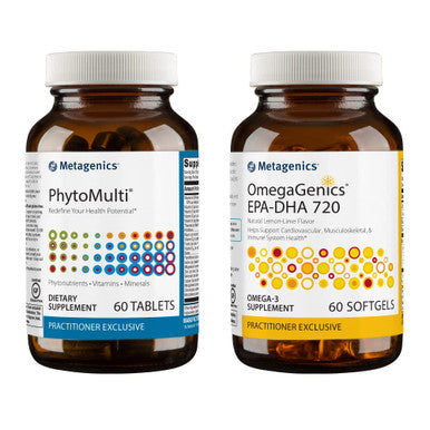 Metagenics PhytoMulti Without Iron and OmegaGenics EPA-DHA 720 Bundle Multivitamin Supplement Bundled with Omega-3 Fish Oil for Cardiovascular Musculoskeletal & Immune System Health 60 Count