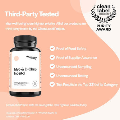 MyoInositol DChiro Inositol Blend 30Day Supply Most Beneficial 401 Ratio Hormonal Balance Healthy Ovarian Function Support for Women Vitamin B8 120 Capsules