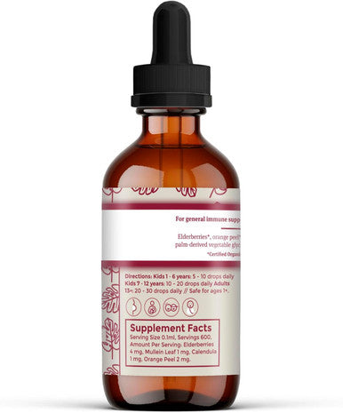 Earthley Wellness Elderberry Elixir Drops, Herbal Elderberry Syrup Alternative, Powerful Immune & Respiratory Support, Shelf Stable With Mullein, Orange Peels, And Cloves (2Oz, Kids, 120+ Doses)