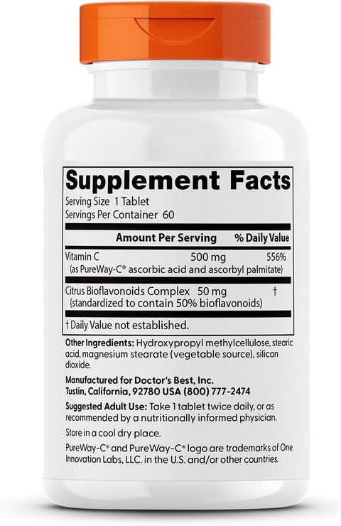 DoctorS Best High Absorption Vitamin C 500Mg With Bioflavonoids Vegan Vit C Supplement For Women and Men PurewayC Ascorbic Acid Immune Health Support Sustained Release Gluten 60 Tablets