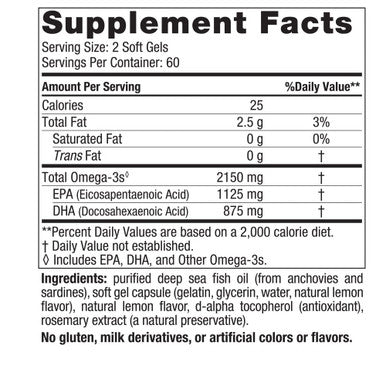Nordic Naturals Ultimate Omega 2X Lemon Flavor 2150 mg Omega 3 120 Soft Gels