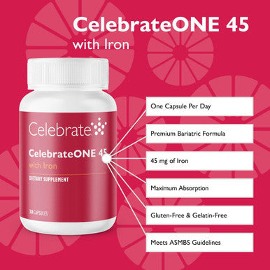 Celebrate Vitamins Celebrateone 45, 45Mg Iron - Once Daily Bariatric Multivitamin, Essential Vitamins & Minerals - Gastric Bypass & Sleeve Gastrectomy Supplement (90 Capsules)