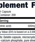 Nui Nutra Niacin (Vitamin B3) Supplement | 500mg | 200 Capsules | Nervous & Cardiovascular System Boost | Skin, Brain, Energy, and Metabolism Support | with Flushing