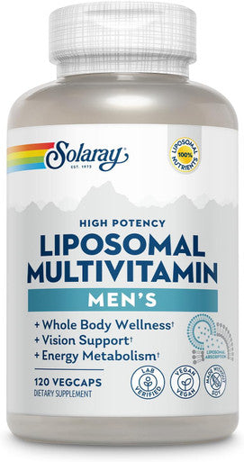 Solaray Liposomal Multivitamin For Men, Enhanced Absorption Immune, Energy & Bone Support Supplement, Mens Daily Multi Vitamin, Bcaas, Vitamin D3, C, B12, Zinc, Vegan, Soy Free, 60 Serv, 120 Vegcaps