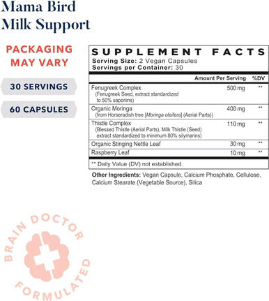 Best Nest Wellness Mama Bird Milk Support Fenugreek & Moringa Blend Lactation Supplement Lactation Support for Breastfeeding Milk Production Supplements Breastmilk Supply Increase Supplement 60Ct