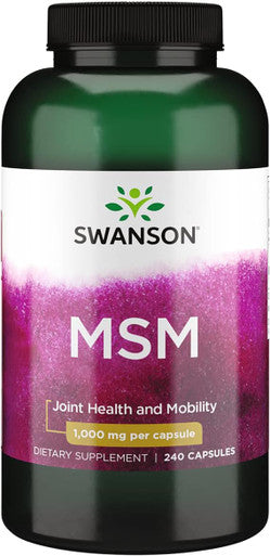 Swanson MSM - Essential Minerals Promoting Mobility & Joint Health Support - Helps to Maintain Connective Tissue Health Including Cartilage Collagen & Hair - (240 Capsules 1000mg Each)