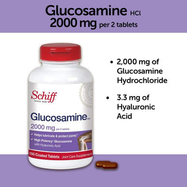 Schiff Glucosamine with Hyaluronic Acid 2000mg Glucosamine Joint Care Supplement Helps Lubricate & Protect Joints 150 Count (Pack of 2)