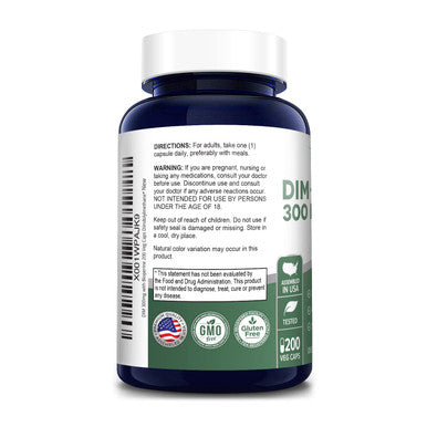 DIM 300mg with Bioperine - 200 Veg caps (Non-GMO, Vegan and Gluten-Free) Diindolylmethane