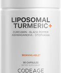 Codeage Organic Turmeric Supplement - 95% Curcumin Extract Pills - Liposomal Fermented Botanical Blend Black Pepper Ashwagandha Ginger Stephania Boswelia Cumin Digestive Bitters - 90 Capsules