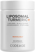 Codeage Organic Turmeric Supplement - 95% Curcumin Extract Pills - Liposomal Fermented Botanical Blend Black Pepper Ashwagandha Ginger Stephania Boswelia Cumin Digestive Bitters - 90 Capsules
