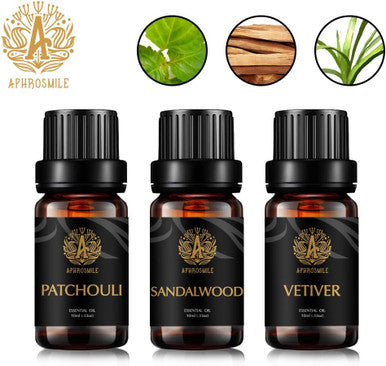 Aromatherapy Patchouli Essential Oil Set for Diffuser, 3X10ml 100% Pure Vetiver Essential Oil Kit for Humidifier - Patchouli, Vetiver, Sandalwood Essential Oil Set, Aromatherapy Sandalwood Oils Kit