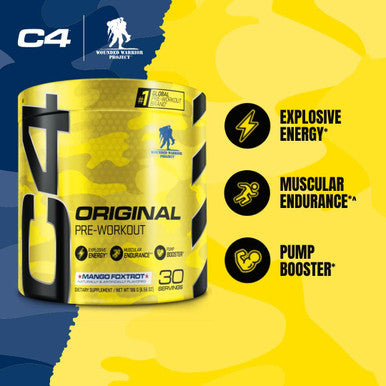 C4 Original Pre Workout Powder Mango Foxtrot Sugar Free Preworkout Energy for Men & Women 150mg Caffeine + Beta Alanine + Creatine - 30 Servings