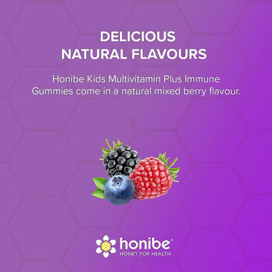 Honibe Kids Multivitamin Gummies Plus Immune Boost Honey-Based Vitamins Made in Canada Children's Chewable Gummy Vitamins 70 gummies