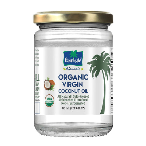 "Parachute Naturalz Organic Virgin Coconut Oil | Cooking Oil, Hair Oil, Body Oil & Oil Pulling | Cold Pressed | Unbleached | Unrefined | Non-Hydrogenated | MCT Oil | USDA Certified |6.7 Fl. Oz. | Glass Jar"