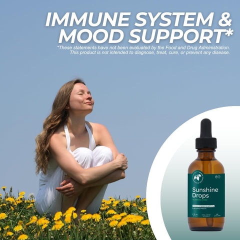Mountain Meadow Herbs Sunshine Drops Vegan Vitamin D3 Booster for Healthy Bones and Teeth Ideal Winter Supplement Tincture 2oz