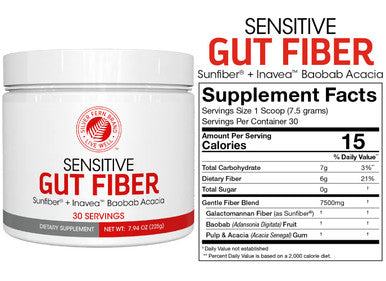 Silver Fern Sensitive Gut Fiber Supplement - Each Tub = 30 Scoops = 30 Day Supply - 6 Grams Of Dietary Fiber Per Serving - With Galactomannan Guar Fiber, Baobab Fruit Powder, Acacia Fiber