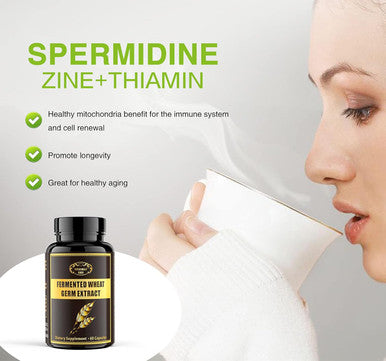 1000Mg Spermidine Supplements Fermented Wheat Germ Extract Capsule With 10Mg Higher Spermidine & Zinc For Antioxidant, Cell Renewal, Immune System And Increases Energy 60 Capsules (1 Bottle)