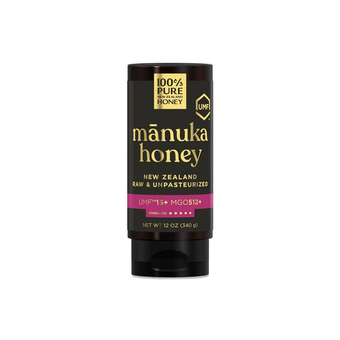 100% Pure New Zealand UMF 15+ MGO 512+ Manuka Honey Squeeze Bottle Raw & Unfiltered Certified Award Winning Silky Smooth Taste & Texture 12 Oz