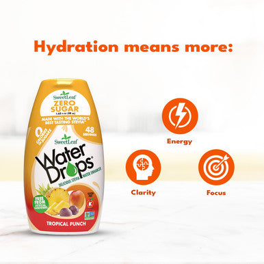 Sweetleaf Water Drops Tropical Punch Sugar- Water Enhancer Drops Stevia & Monk Fruit Sweetener Water Flavoring 1.62 Oz (Pack of 6)